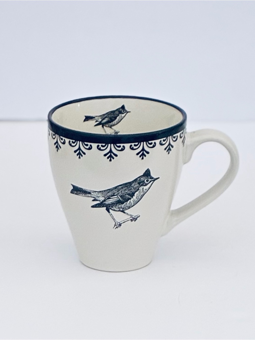 World Market Ceramic Bird Mug Interior Bird Filigree Cream And Black